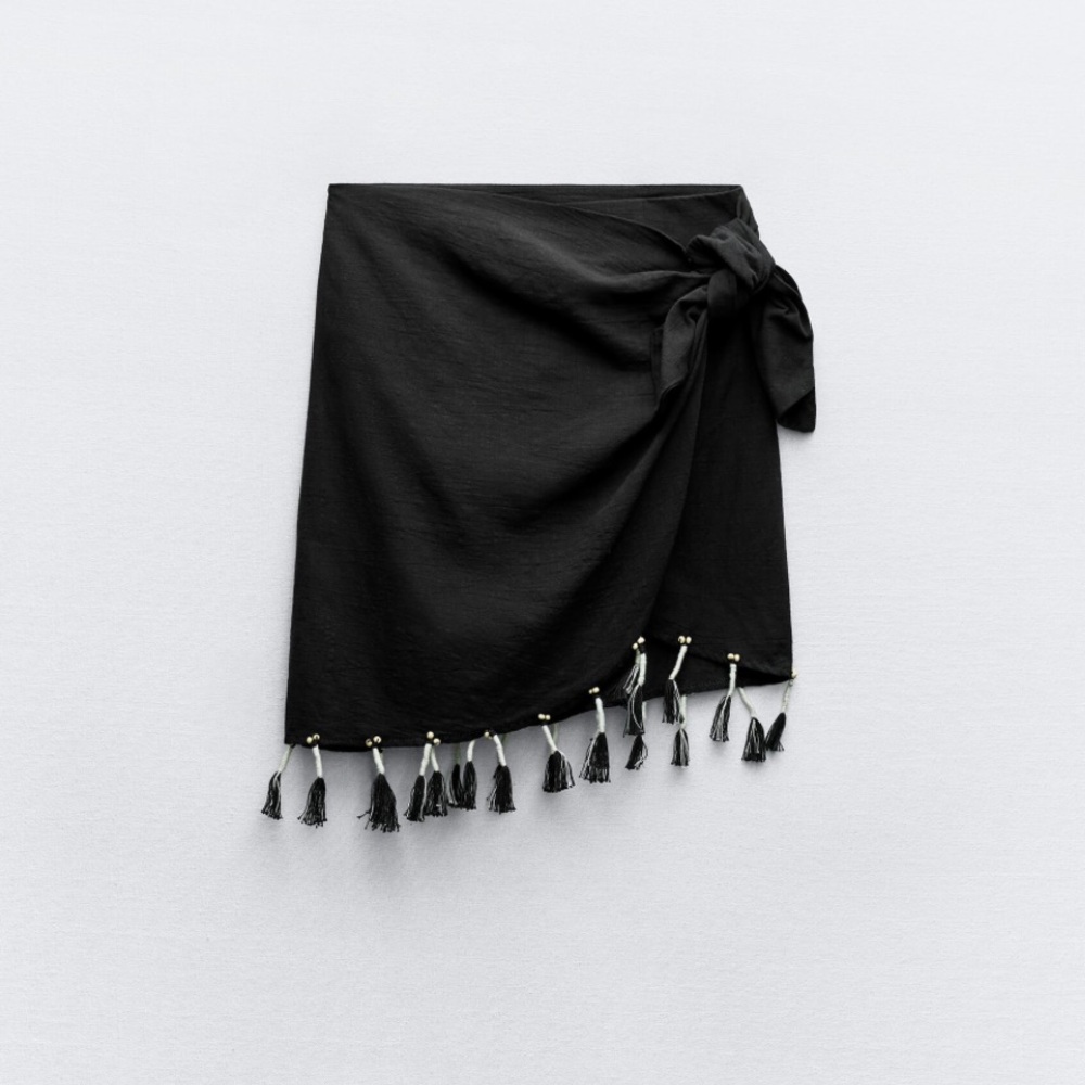 FRINGED WRAP FRONT COTTON SKIRT - Picture 4 of 6